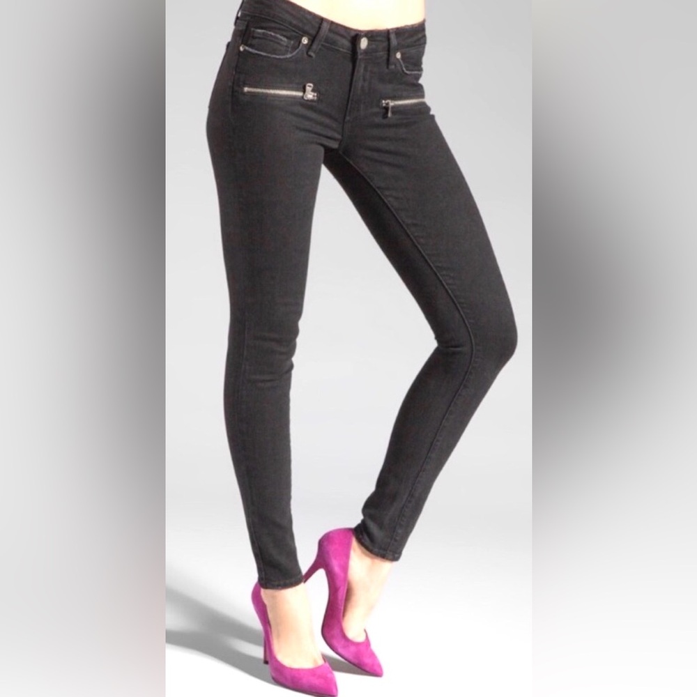Paige Indio Zip Skinny Jeans Size 30 Gray Rose Gold Hardware Mid Rise